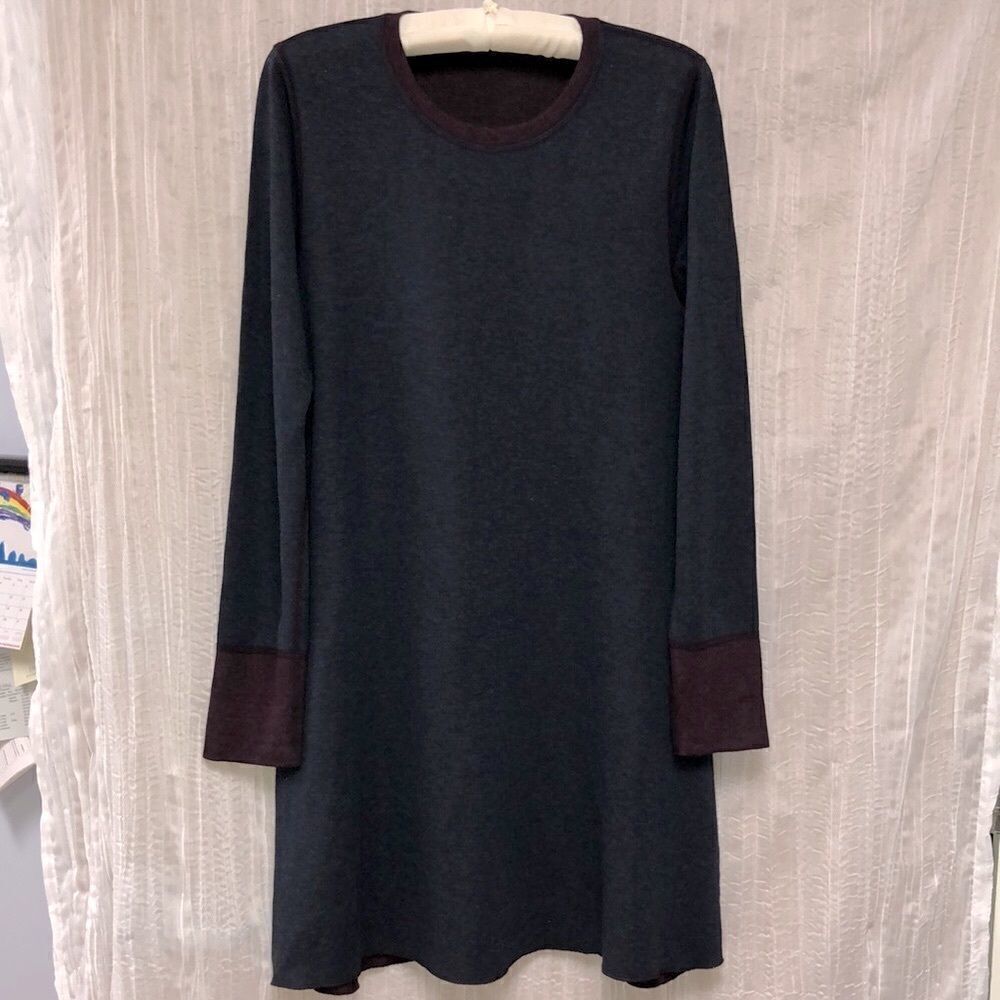 Three Dots L Reversible Knit Long Sleeve Navy Burgundy Reverse Weave Dress